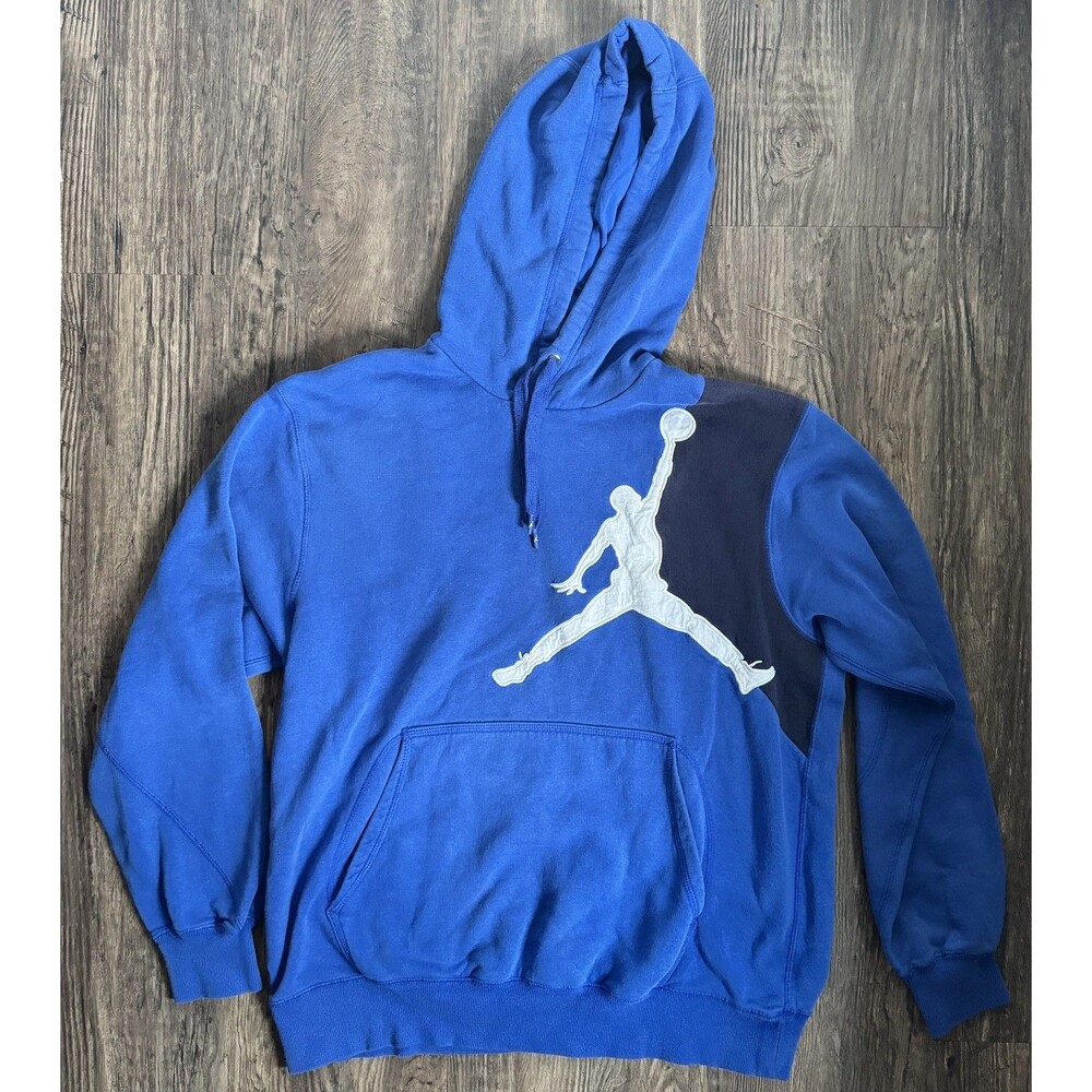 VTG Nike Air Jordan Mens Blue Big Jumpman Logo Pullover Hoodie Sweatshirt Large